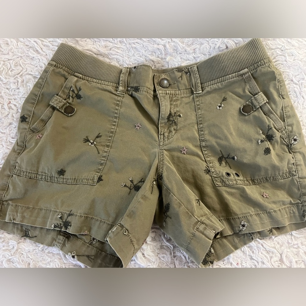 Embroidered Khaki Women's Utility Shorts - Picture 2 of 3